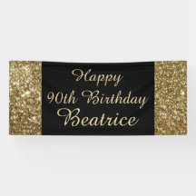 90e verjaardag van gouden/zwarte sparkle-banner