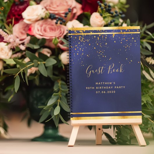 90e verjaardag van het donkerblauwe goudgastenboek notitieboek