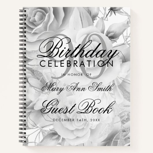 90e verjaardag van het Guestbook Party Floral Silv Notitieboek (Voorkant)