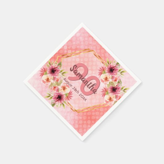 90e verjaardag van het koraal goudbloemen dahlia servet (Hoek)