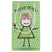 90e verjaardag van het kruidenmeisje met wijnglas klein cadeauzakje (Voorkant)