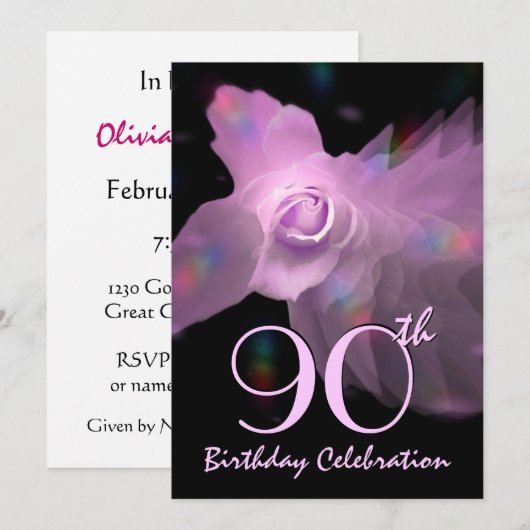 90e verjaardag van het Roos van de Uitnodiging van (Voorkant / Achterkant)