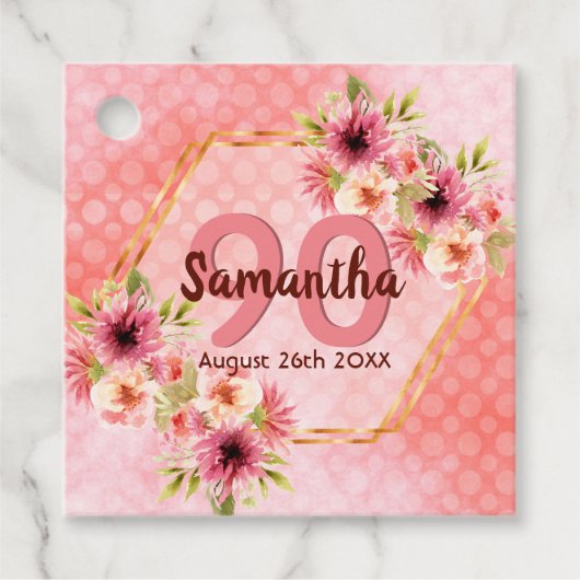 90e verjaardag van koraalgoudbloemen Dank je wel Bedankjes Labels (Voorkant)