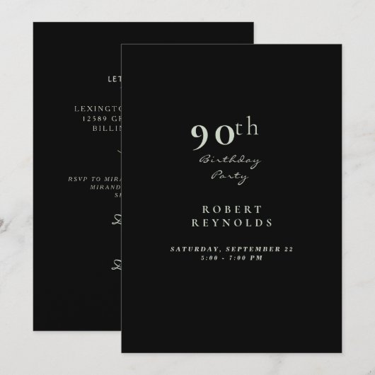 90e verjaardag van man Simple Black Kaart (Voorkant / Achterkant)