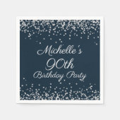 90e verjaardag van Navy Blue Silver Servet (Voorkant)