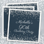 90e verjaardag van Navy Blue Silver Servet<br><div class="desc">Elegant en chic navy blue met zilveren glitter-servetten voor 90ste verjaardag van vrouwen. Neem contact met ons op voor hulp bij aanpassingen of om passende producten aan te vragen.</div>