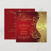 90e verjaardag van Red and Gold Party Kaart (Voorkant / Achterkant)