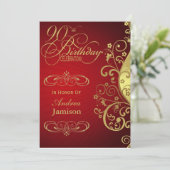 90e verjaardag van Red and Gold Swirl Kaart (Staand voorkant)