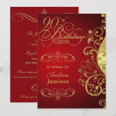 90e verjaardag van Red and Gold Swirl Kaart (Voorkant / Achterkant)