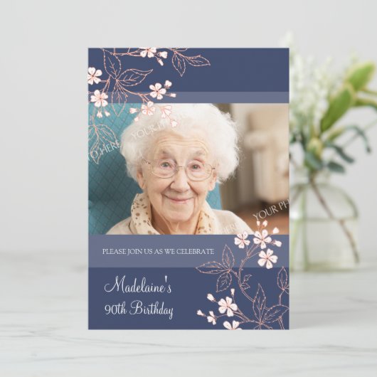 90e verjaardag van uitnodigingen blauwe koraal blo (Staand voorkant)