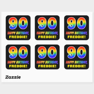 90e verjaardag: Vet, Vun, Eenvoudig, Regenboog 90 Vierkante Sticker