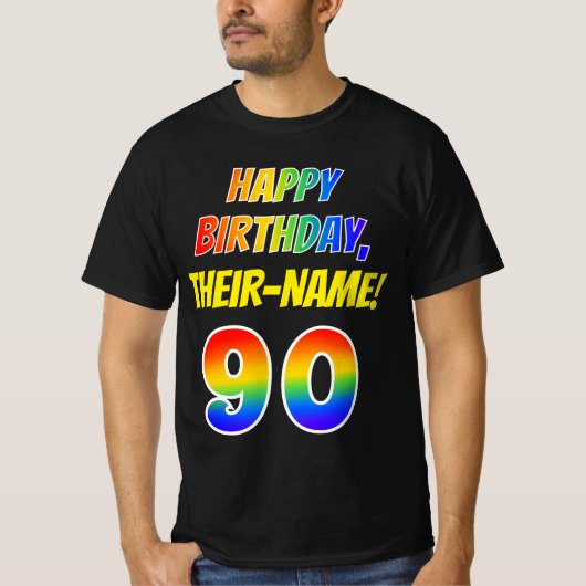 90e verjaardag — Vet, Vun, Regenboog 90, Aangepast T-shirt (Voorkant)