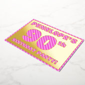 90e verjaardag — Vet, vun, roze band # 90 Folie Uitnodiging (Gedraaid)