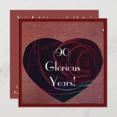 90e verjaardag viering-rood rozenhart kaart (Voorkant / Achterkant)