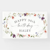 90e verjaardag vrouwelijke wilde bloemen spandoek (Horizontaal)