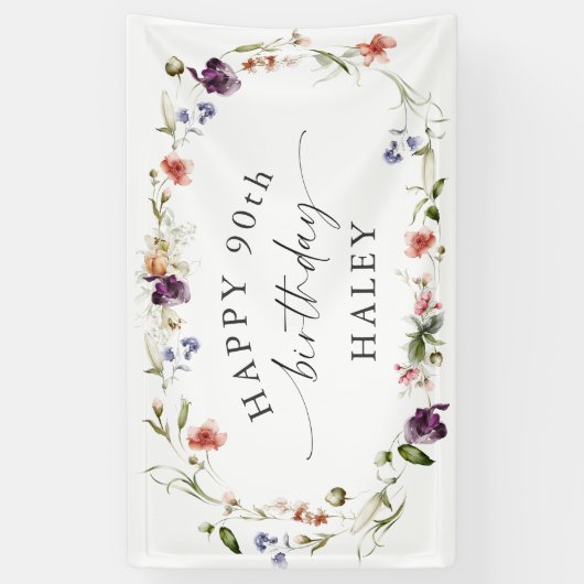 90e verjaardag vrouwelijke wilde bloemen spandoek (Verticaal)