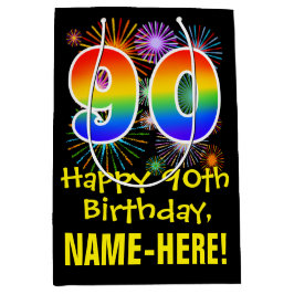 90e verjaardag: Vuurwerk Fun Pattern + Regenboog 9 Medium Cadeauzakje