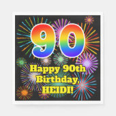 90e verjaardag: Vuurwerk Fun Pattern + Regenboog 9 Servet (Voorkant)