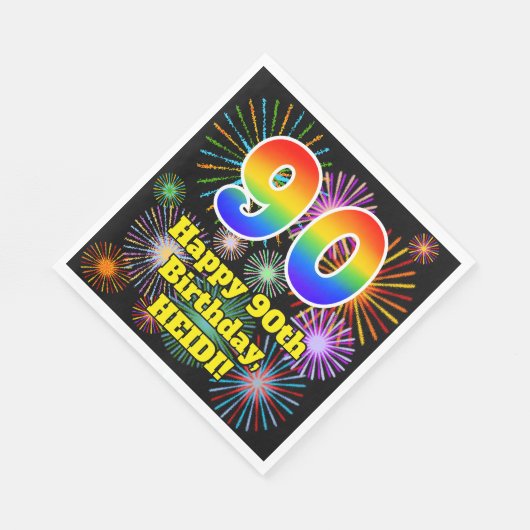 90e verjaardag: Vuurwerk Fun Pattern + Regenboog 9 Servet (Hoek)