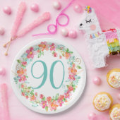 90e verjaardag waterverf bloemen feest papieren bordje (Feest)