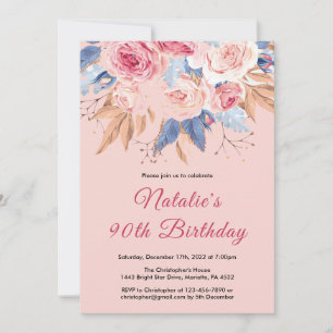 90e verjaardag Waterverf botanische roze Floral Kaart