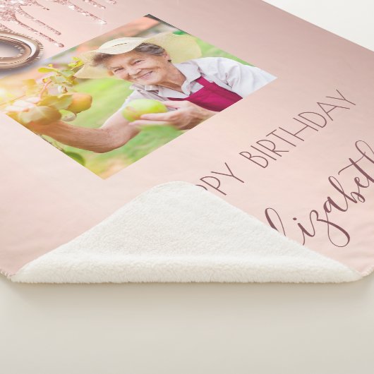 90e verjaardag wazige roze roze roos goud glitter  sherpa deken (3/4)
