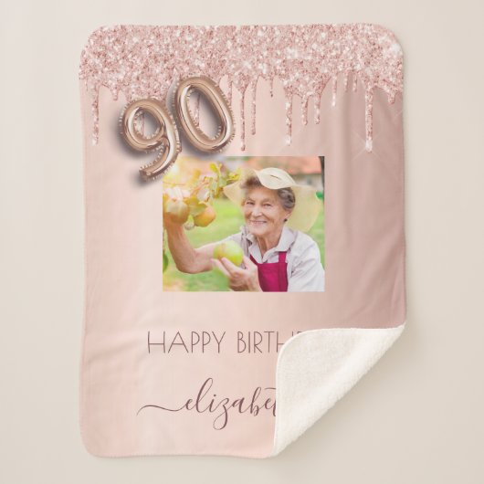 90e verjaardag wazige roze roze roos goud glitter  sherpa deken (Voorkant)