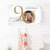 90e verjaardag White Gold Elegant Calligraphy Foto Spandoek (Insitu)