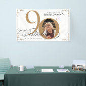 90e verjaardag White Gold Elegant Calligraphy Foto Spandoek (Beurs)