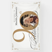 90e verjaardag White Gold Elegant Calligraphy Foto Spandoek (Verticaal)