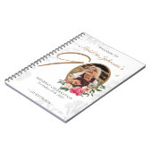 90e verjaardag White Gold Guestbook Floral Foto Notitieboek (Linkerzijde)