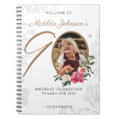 90e verjaardag White Gold Guestbook Floral Foto Notitieboek (Voorkant)