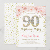 90e verjaardag - White Gold Pink Kaart (Voorkant / Achterkant)