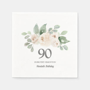 90e verjaardag White Rose Eucalyptus Napkins Servet