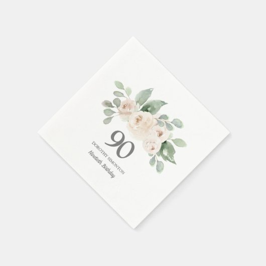 90e verjaardag White Rose Eucalyptus Napkins Servet (Hoek)