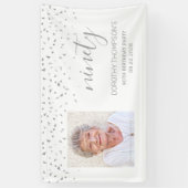 90e verjaardag White Silver Confetti Foto Spandoek (Verticaal)