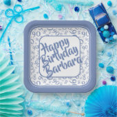 90e verjaardag Willekeurig getal Patroon Blauw Wit Papieren Bordje (Feest)