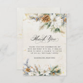 90e verjaardag Winter White Floral Greenery Bedankkaart (Voorkant / Achterkant)