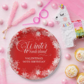 90e verjaardag Winter Wonderland Sneeuwvlok Rood Papieren Bordje (Feest)