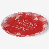 90e verjaardag Winter Wonderland Sneeuwvlok Rood Papieren Bordje (Gekanteld)