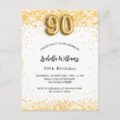 90e verjaardag wit goud glitter elegant uitnodiging briefkaart (Voorkant)