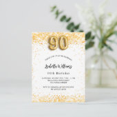 90e verjaardag wit goud glitter elegant uitnodiging briefkaart (Staand voorkant)