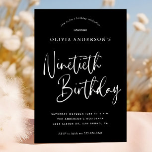 90e verjaardag Wit op zwarte typografie Kaart