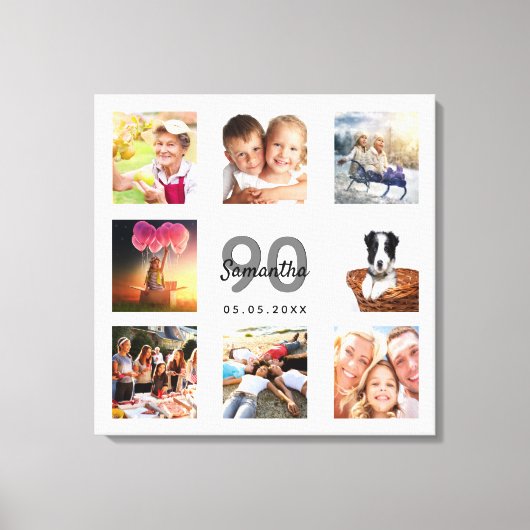90e verjaardag witte foto collage naam canvas afdruk (Voorkant)