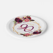 90e verjaardag witte gouden bloem ganze burgundy papieren bordje (Gekanteld)