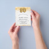 90e verjaardag witte gouden budget uitnodiging flyer (Hand)