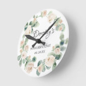 90e verjaardag Witte Rose Floral Eucalyptus Wreath Ronde Klok (Hoek)