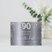 90e verjaardag zilveren glitter behalve de datum briefkaart (Staand voorkant)