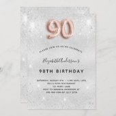 90e verjaardag zilveren roos gouden glitter kaart (Voorkant / Achterkant)