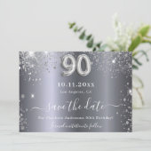 90e verjaardag zilverglitterglazuur met uitzonderi save the date (Staand voorkant)